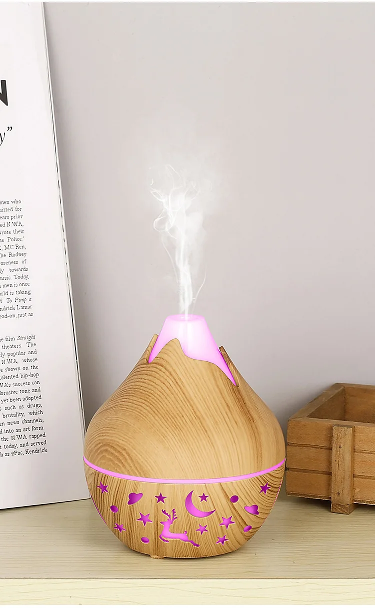 Mini Snow Mountain Hollow out Wood Grain Aromatherapy Humidifier USB Silent Air Moisturizer