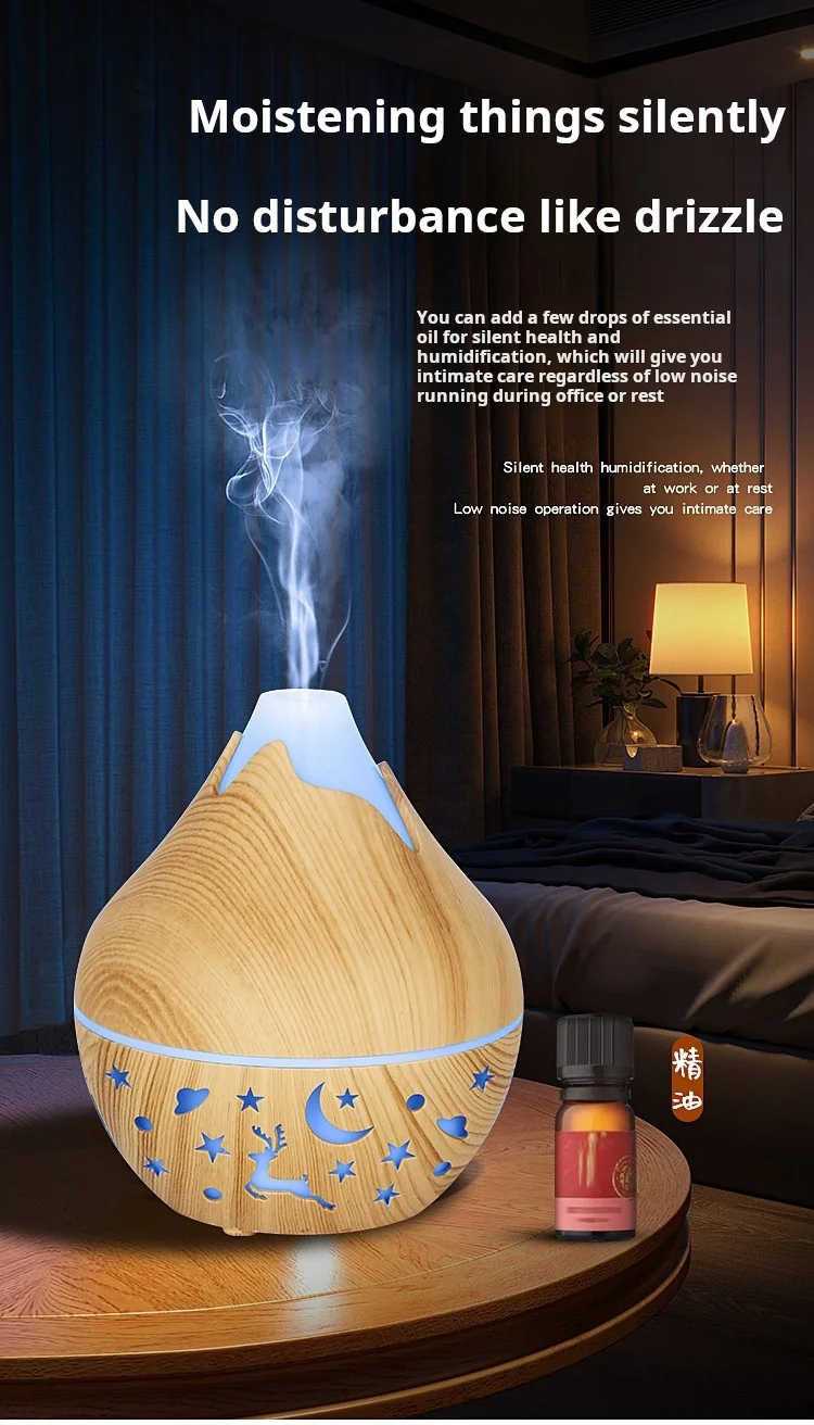 Mini Snow Mountain Hollow out Wood Grain Aromatherapy Humidifier USB Silent Air Moisturizer