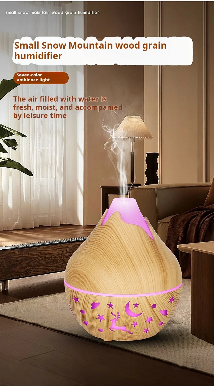 Mini Snow Mountain Hollow out Wood Grain Aromatherapy Humidifier USB Silent Air Moisturizer