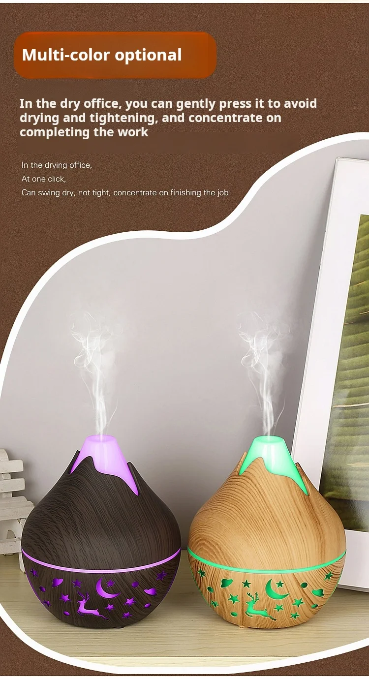 Mini Snow Mountain Hollow out Wood Grain Aromatherapy Humidifier USB Silent Air Moisturizer