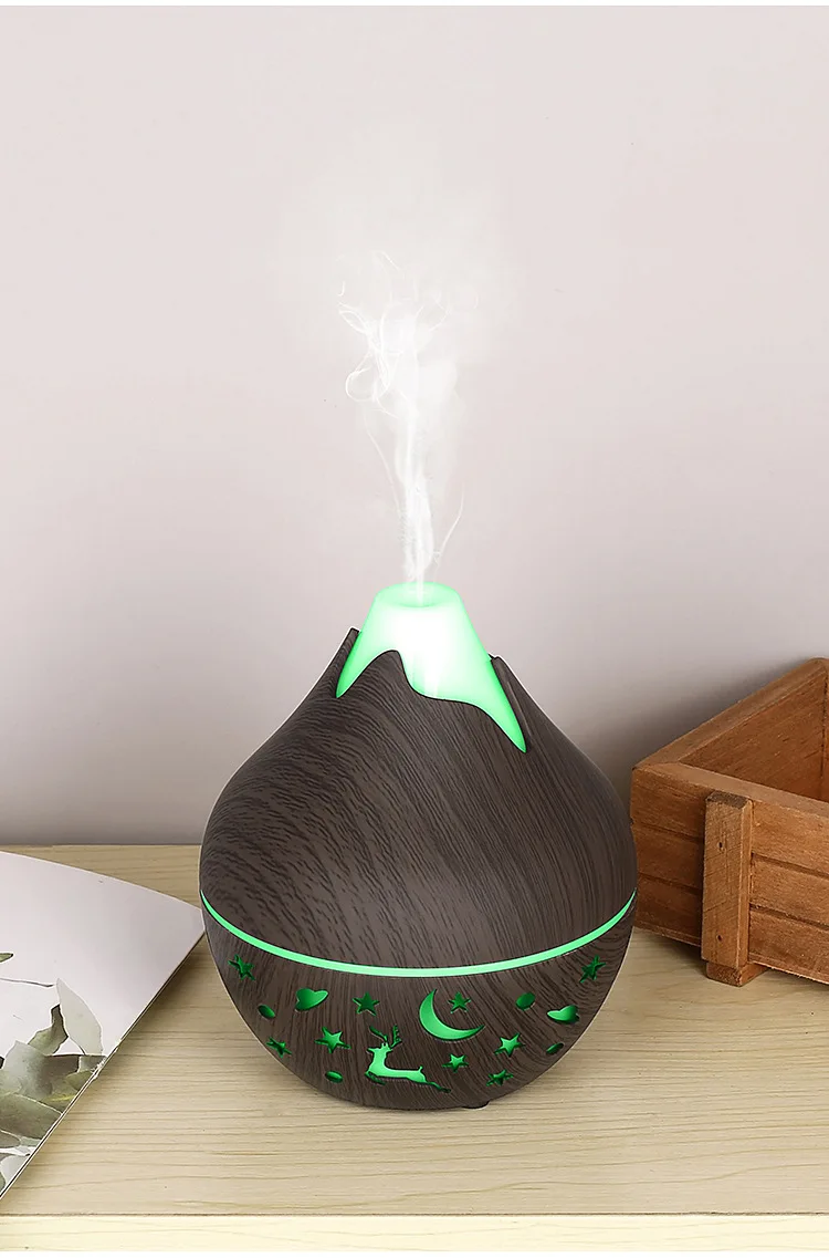 Mini Snow Mountain Hollow out Wood Grain Aromatherapy Humidifier USB Silent Air Moisturizer