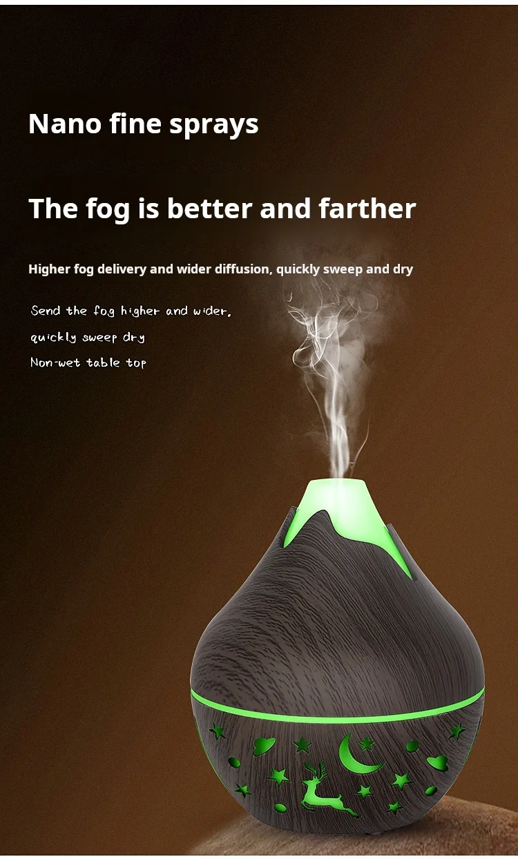 Mini Snow Mountain Hollow out Wood Grain Aromatherapy Humidifier USB Silent Air Moisturizer