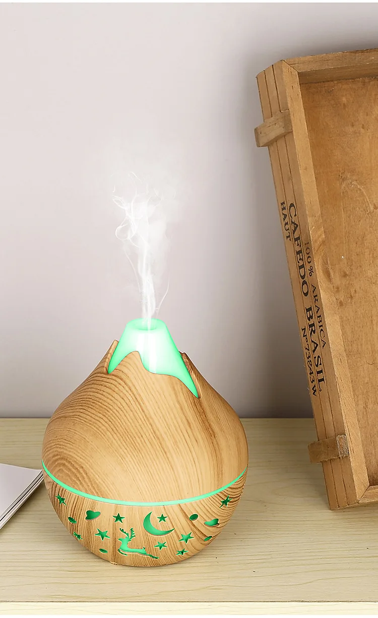 Mini Snow Mountain Hollow out Wood Grain Aromatherapy Humidifier USB Silent Air Moisturizer