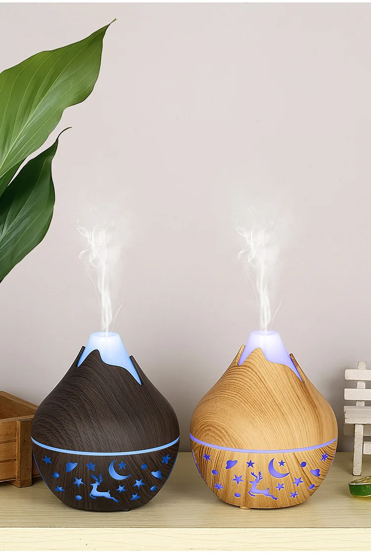 Mini Snow Mountain Hollow out Wood Grain Aromatherapy Humidifier USB Silent Air Moisturizer