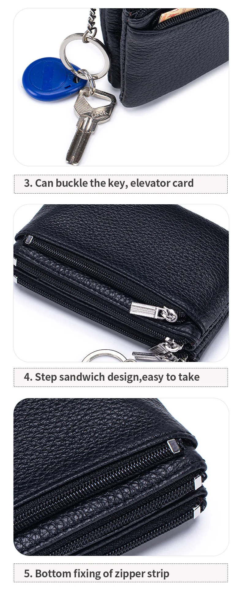 New Women's Wallets Soft Genuine Leather Zipper Purses Large Capacity Money Bag Portable Storage Bag With Keychain Coin Holders