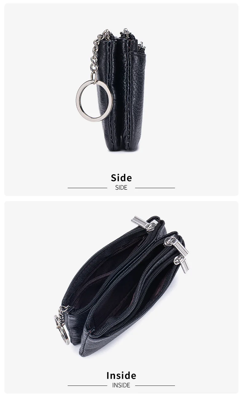 New Women's Wallets Soft Genuine Leather Zipper Purses Large Capacity Money Bag Portable Storage Bag With Keychain Coin Holders