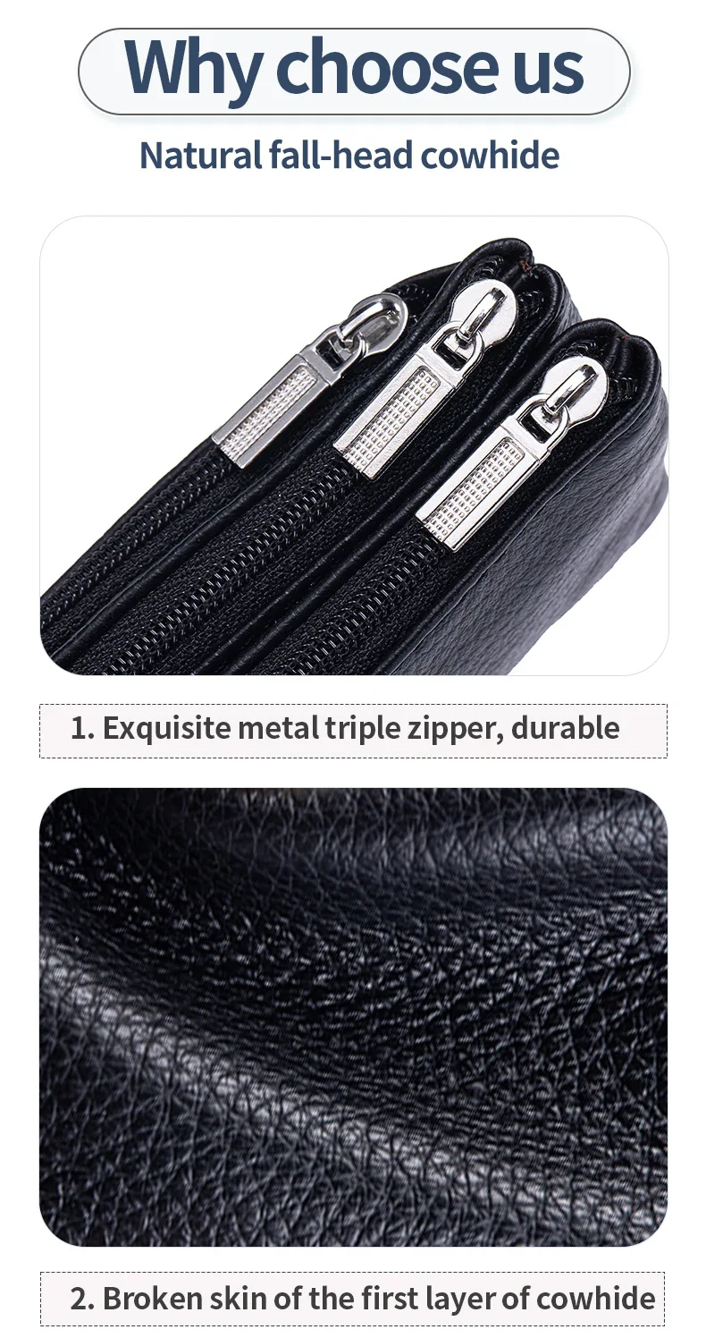 New Women's Wallets Soft Genuine Leather Zipper Purses Large Capacity Money Bag Portable Storage Bag With Keychain Coin Holders