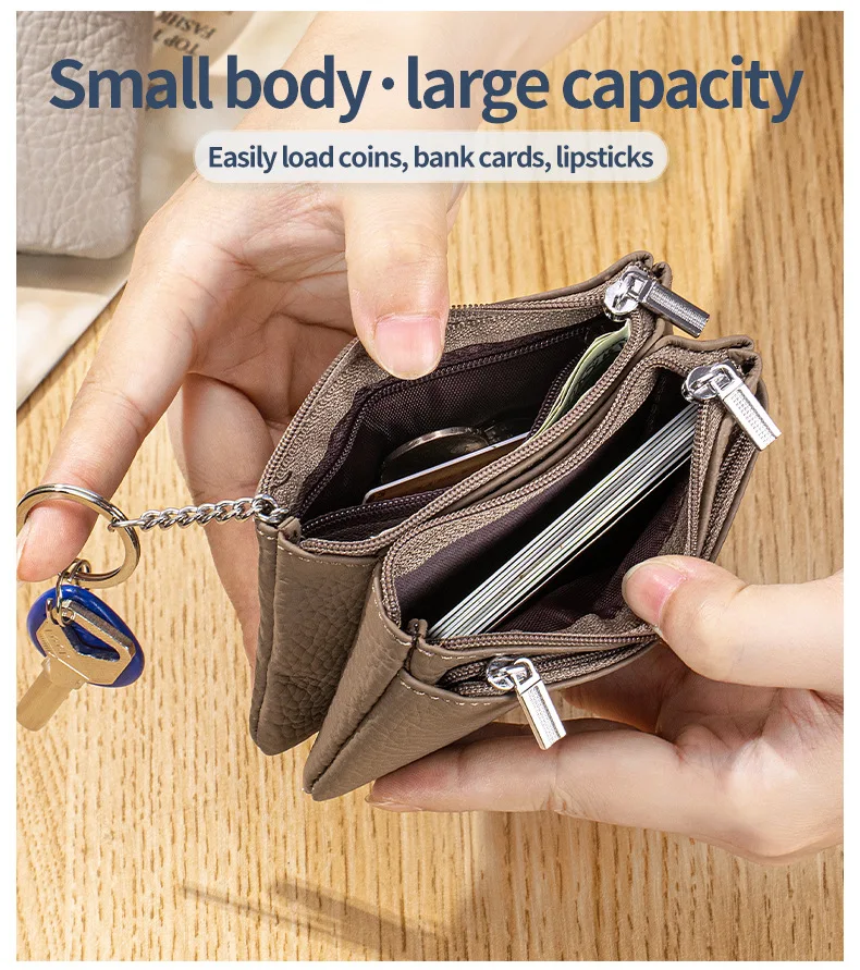 New Women's Wallets Soft Genuine Leather Zipper Purses Large Capacity Money Bag Portable Storage Bag With Keychain Coin Holders