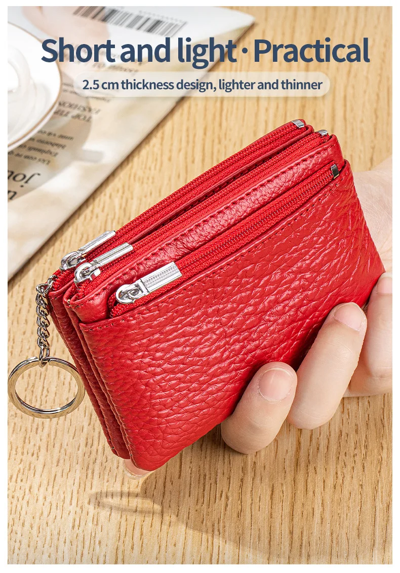 New Women's Wallets Soft Genuine Leather Zipper Purses Large Capacity Money Bag Portable Storage Bag With Keychain Coin Holders