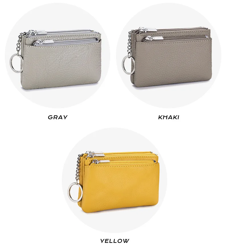 New Women's Wallets Soft Genuine Leather Zipper Purses Large Capacity Money Bag Portable Storage Bag With Keychain Coin Holders