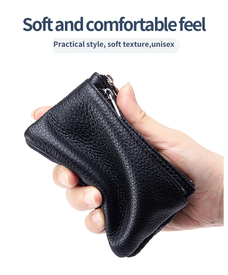 New Women's Wallets Soft Genuine Leather Zipper Purses Large Capacity Money Bag Portable Storage Bag With Keychain Coin Holders