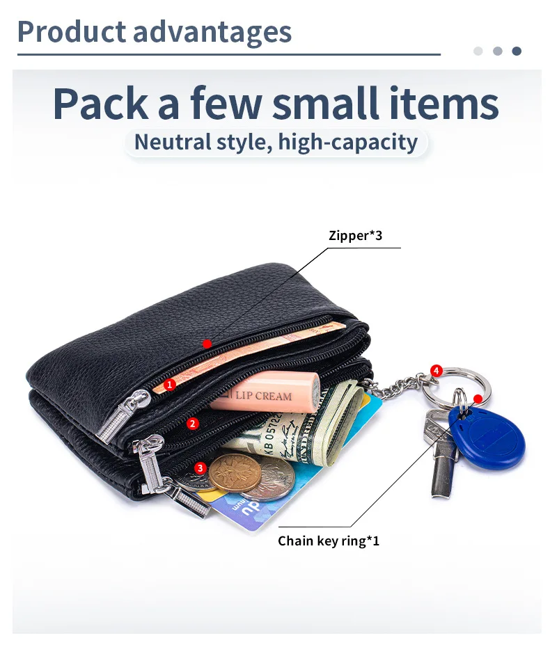New Women's Wallets Soft Genuine Leather Zipper Purses Large Capacity Money Bag Portable Storage Bag With Keychain Coin Holders