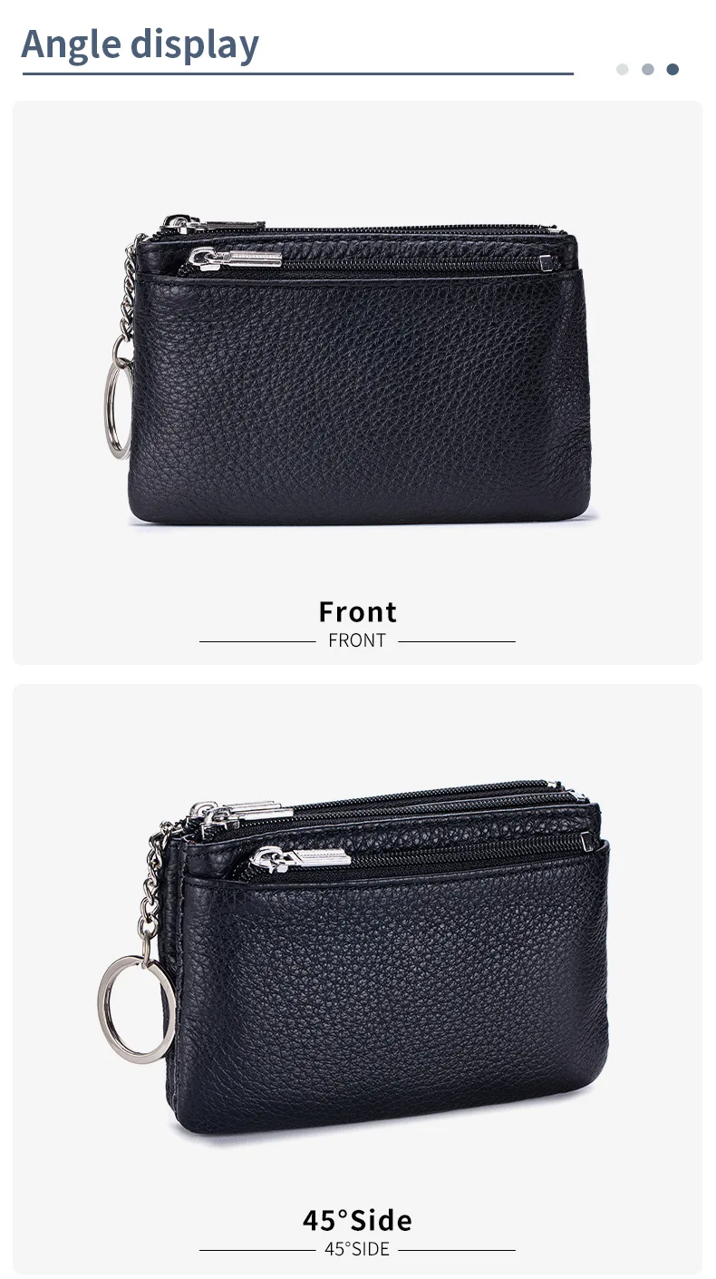 New Women's Wallets Soft Genuine Leather Zipper Purses Large Capacity Money Bag Portable Storage Bag With Keychain Coin Holders