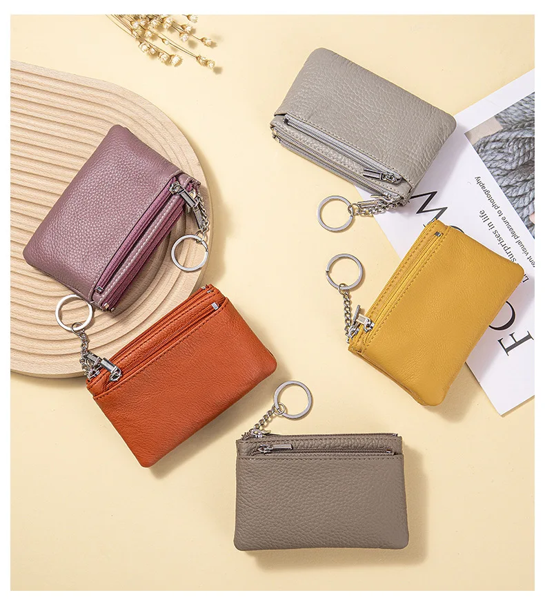 New Women's Wallets Soft Genuine Leather Zipper Purses Large Capacity Money Bag Portable Storage Bag With Keychain Coin Holders