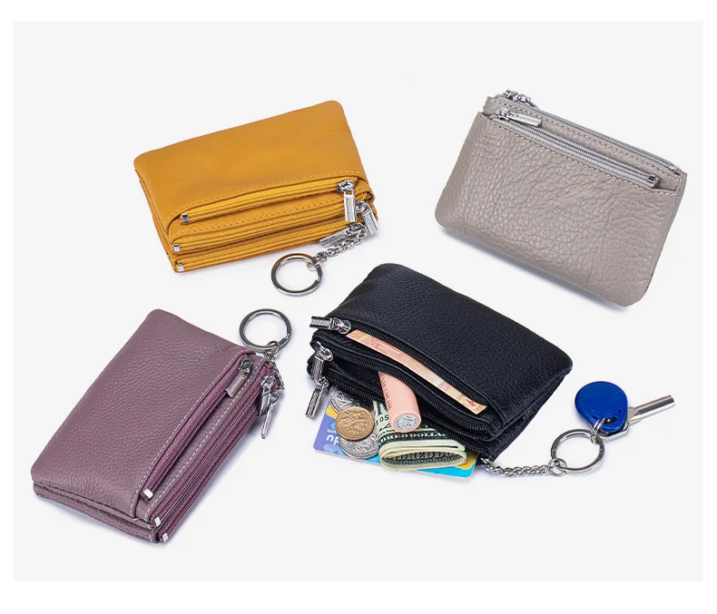 New Women's Wallets Soft Genuine Leather Zipper Purses Large Capacity Money Bag Portable Storage Bag With Keychain Coin Holders