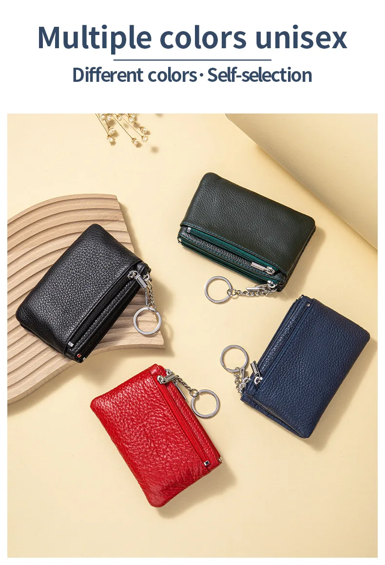 New Women's Wallets Soft Genuine Leather Zipper Purses Large Capacity Money Bag Portable Storage Bag With Keychain Coin Holders