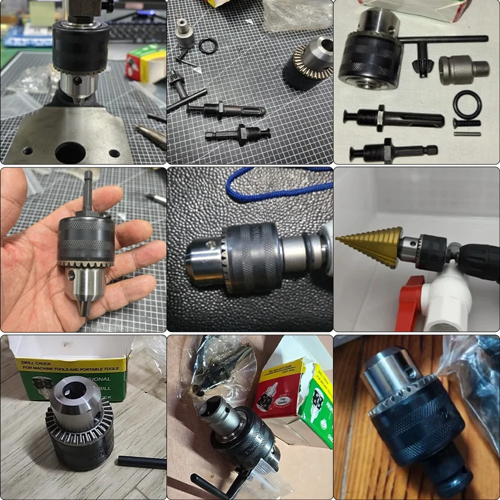 1.5-13mm Drill Chuck,1/2-20UNF Mount Impact Driver Bits Chuck Conversion Hex Shank/SDS-Plus Socket Square Adapter with Chuck Key