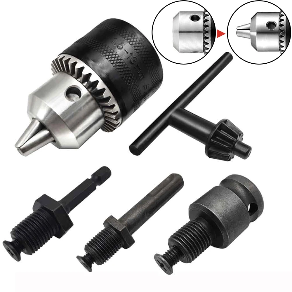 1.5-13mm Drill Chuck,1/2-20UNF Mount Impact Driver Bits Chuck Conversion Hex Shank/SDS-Plus Socket Square Adapter with Chuck Key