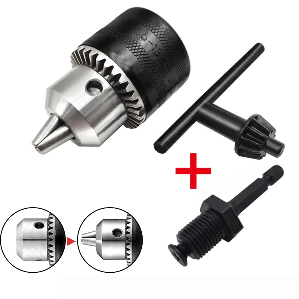 1.5-13mm Drill Chuck,1/2-20UNF Mount Impact Driver Bits Chuck Conversion Hex Shank/SDS-Plus Socket Square Adapter with Chuck Key