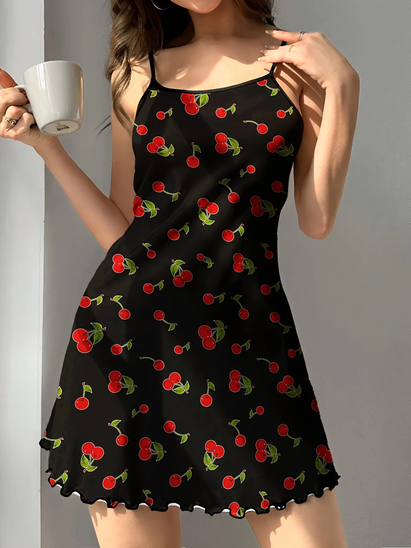 Summer Sleepwear Women' Green Floral Print Nightdress Vintage Sleeveless Slip Sleep Dress Breathable Nightgown Fashion Home Wear