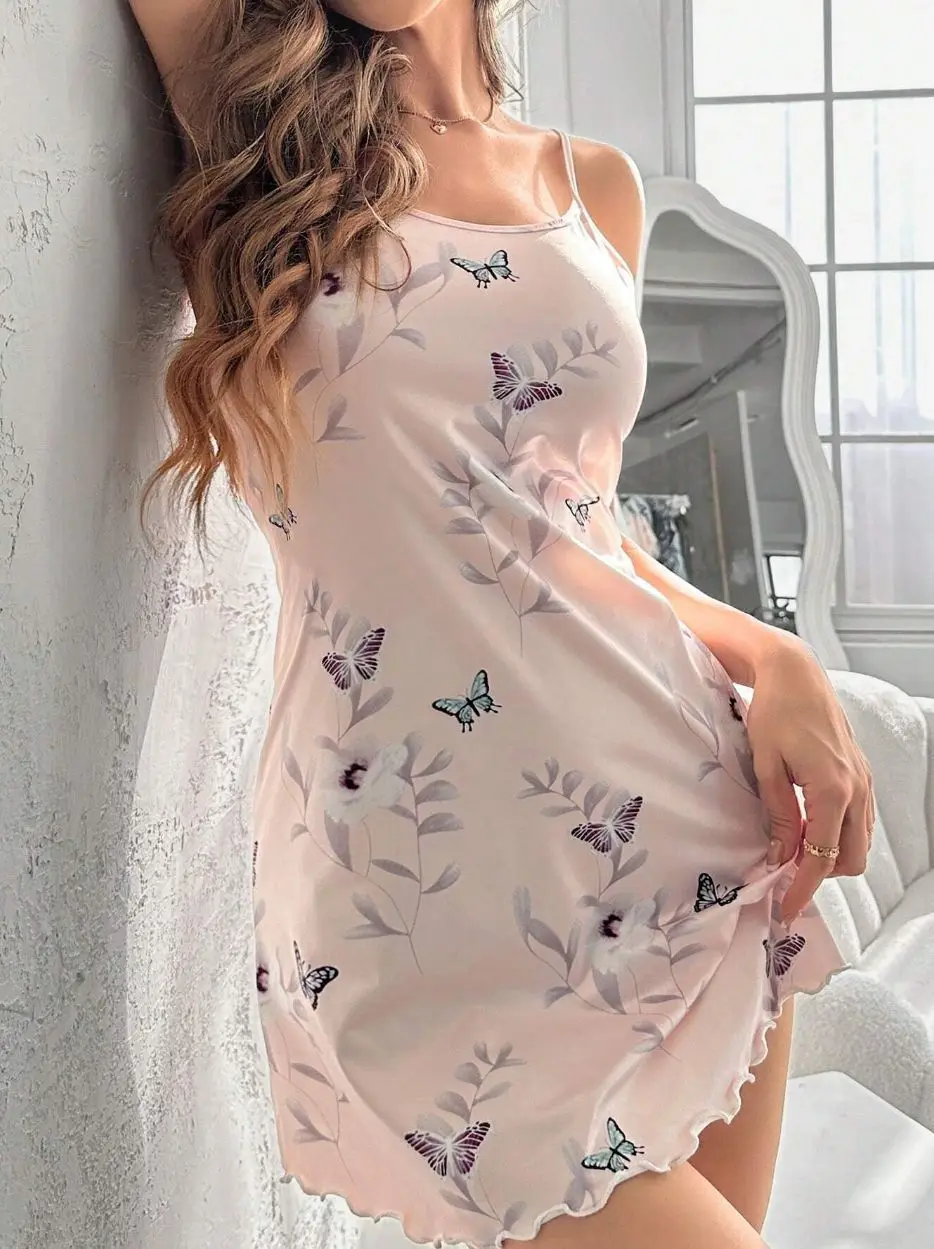 Summer Sleepwear Women' Green Floral Print Nightdress Vintage Sleeveless Slip Sleep Dress Breathable Nightgown Fashion Home Wear