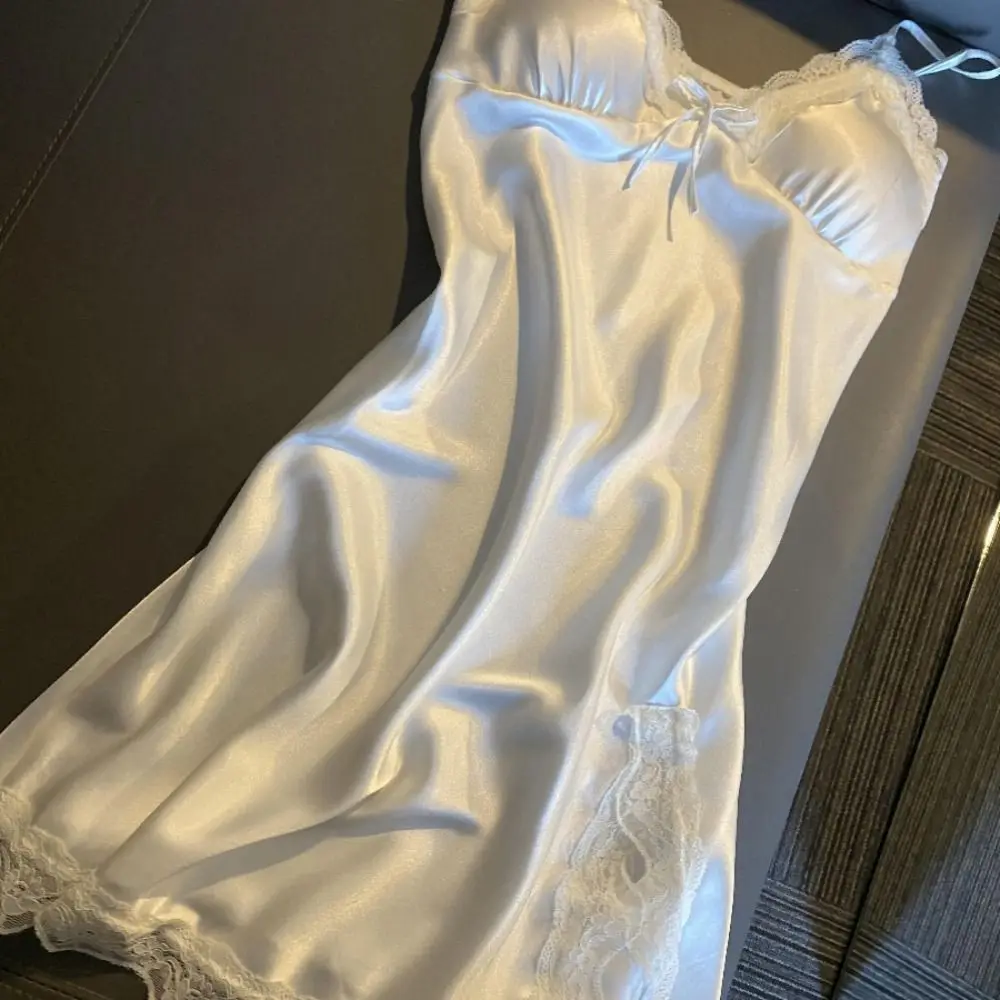 Homewear Lace Bow Women's Pajama Dress Sleeveless Thin Ice Silk Suspender Nightdress Split Party Dress Slim Sling Nightgown Home