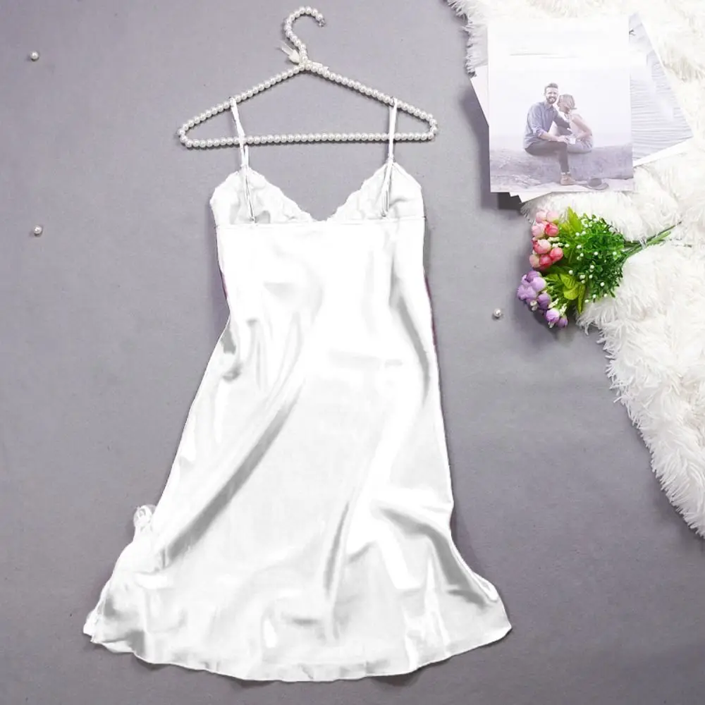 Homewear Lace Bow Women's Pajama Dress Sleeveless Thin Ice Silk Suspender Nightdress Split Party Dress Slim Sling Nightgown Home