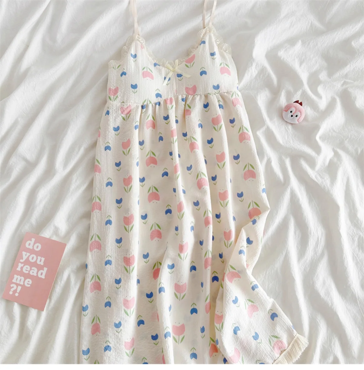 With Chest Cushion Halter Nightgown Female Summer Floral Breathable Thin Section of the Princess Style Loose Knee-Length Pajamas