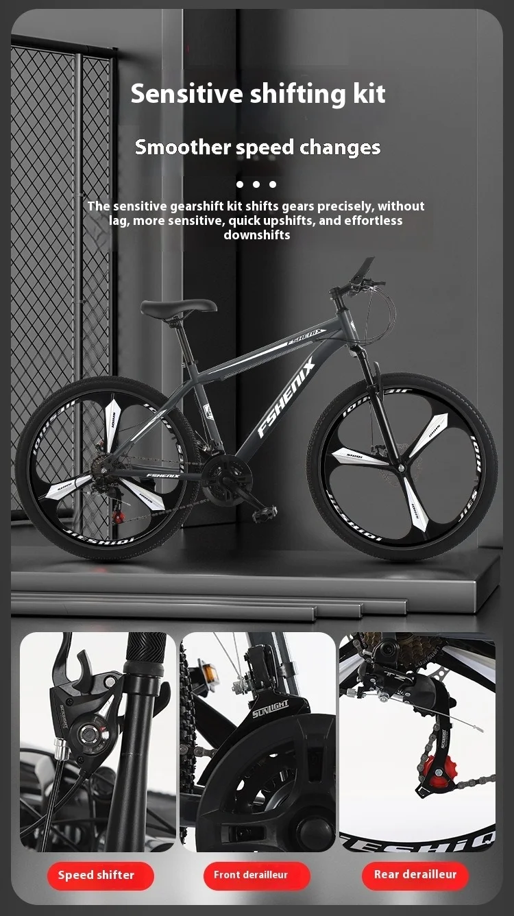 24/26 Inch Mountain Bike with Shock Absorption, Front and Rear Double Disc Brakes, 21-Speed Geared Bicycle