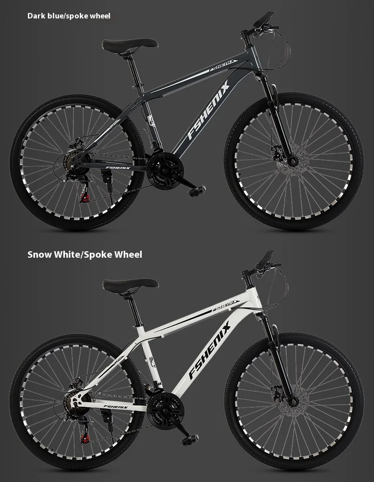 24/26 Inch Mountain Bike with Shock Absorption, Front and Rear Double Disc Brakes, 21-Speed Geared Bicycle