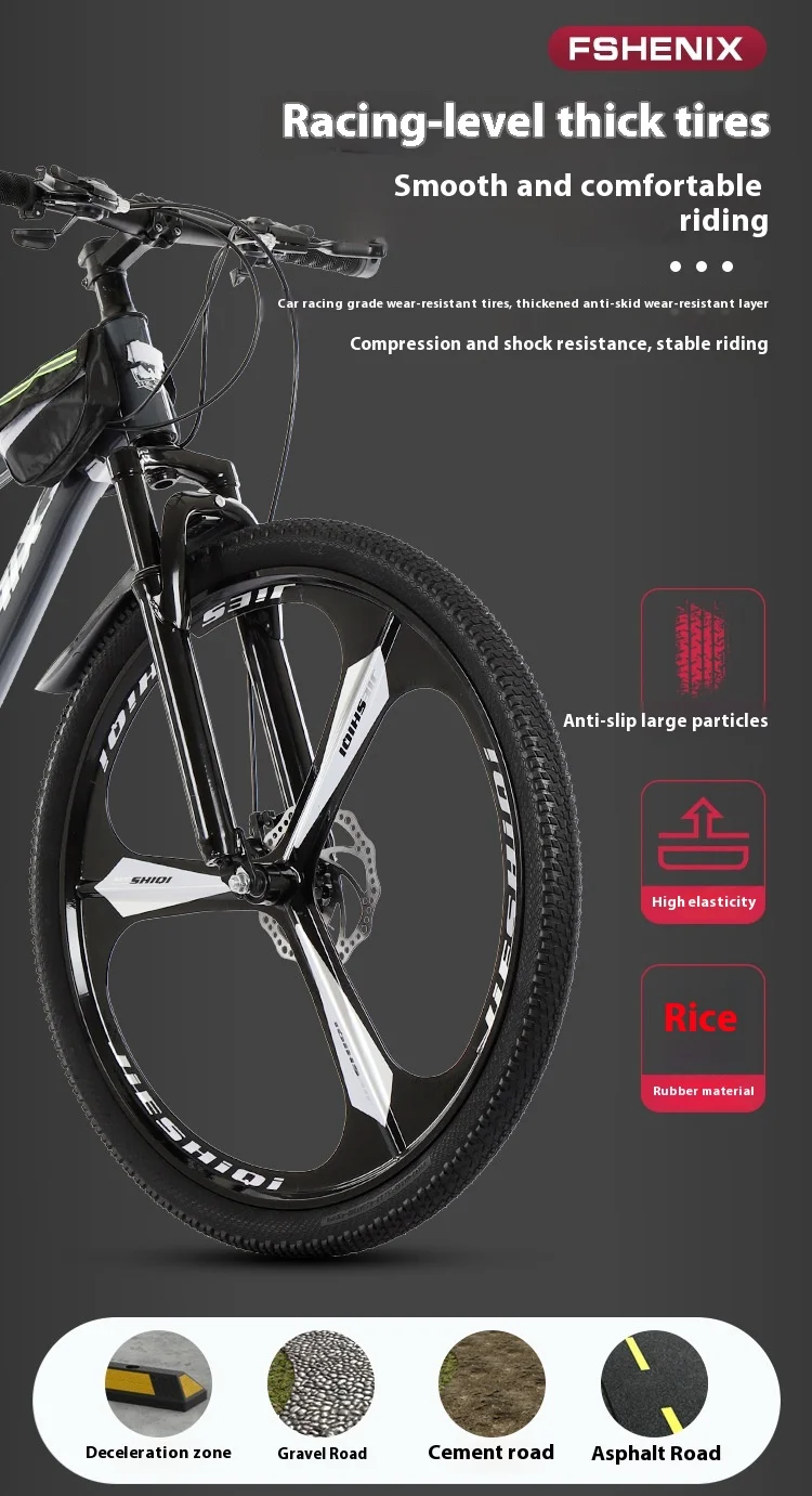24/26 Inch Mountain Bike with Shock Absorption, Front and Rear Double Disc Brakes, 21-Speed Geared Bicycle