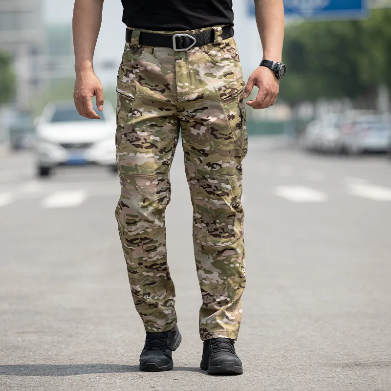 Men Workwear Camouflage Pants with Multiple Pockets Outdoor Site Protective Clothing Wearresistant Dirt Resistant Training Pants