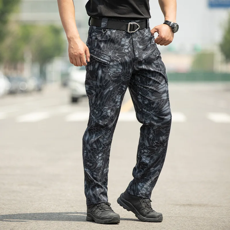 Men Workwear Camouflage Pants with Multiple Pockets Outdoor Site Protective Clothing Wearresistant Dirt Resistant Training Pants