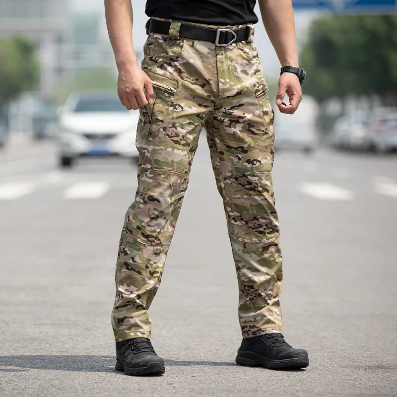 Men Workwear Camouflage Pants with Multiple Pockets Outdoor Site Protective Clothing Wearresistant Dirt Resistant Training Pants