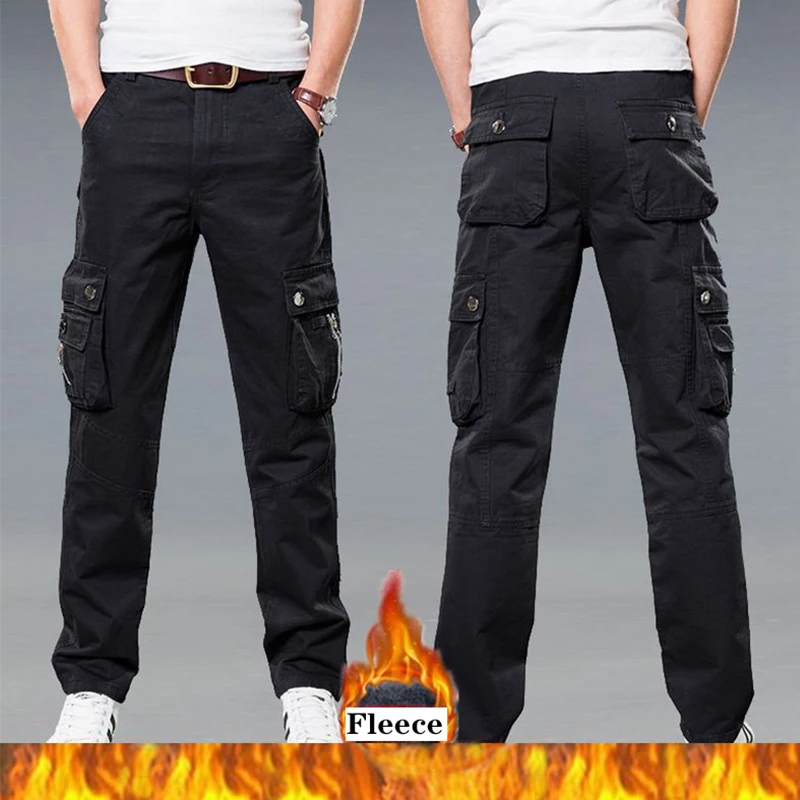 Winter Fleece Warm Tactical Pants Zip Cotton Trousers Loose Army Green Cargo Pants Men Casual Plus Thicken Tooling Pants Size 40