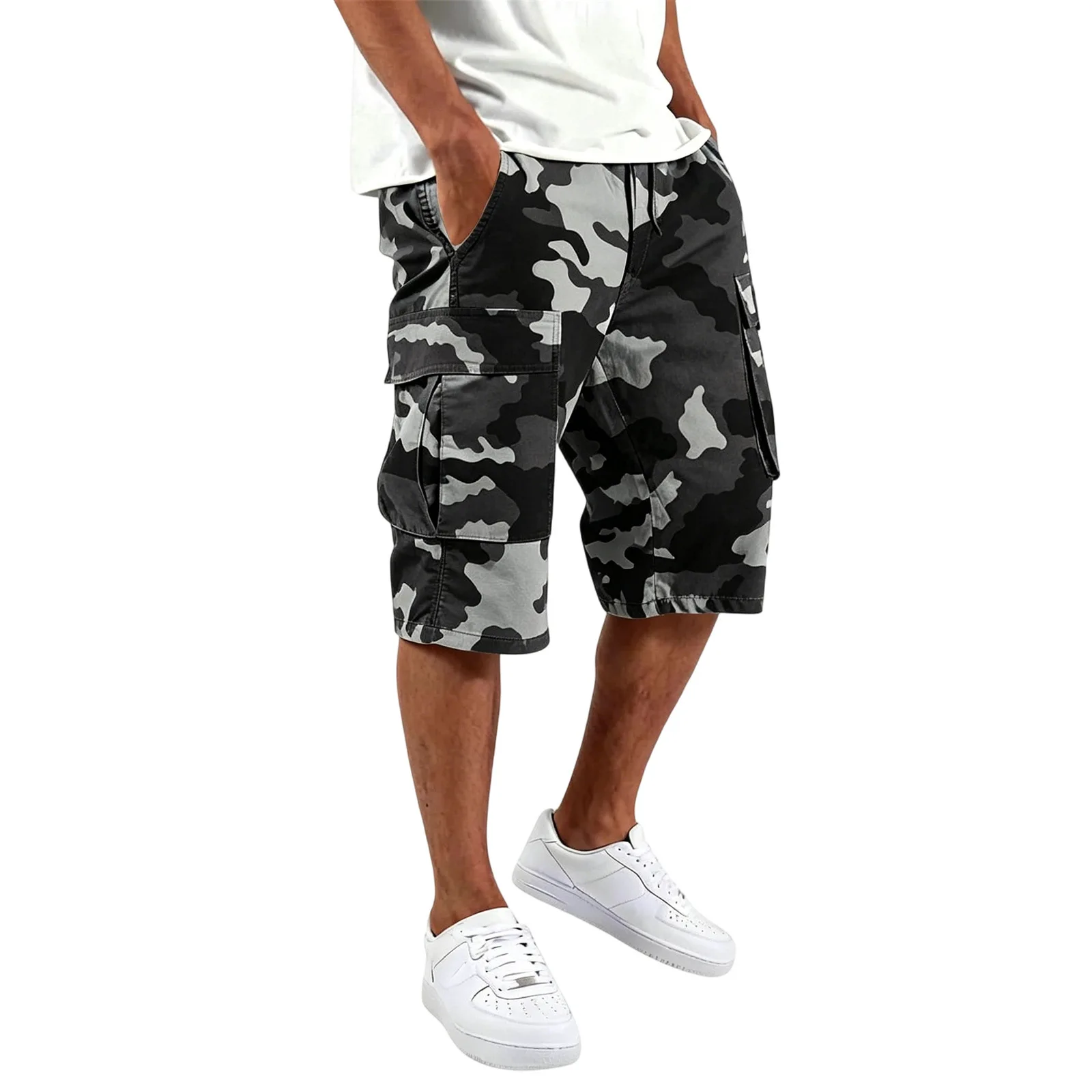 Men's camouflage shorts, men's camouflage work clothes, loose, casual, outdoor sports half-pants casual and comfortable shorts