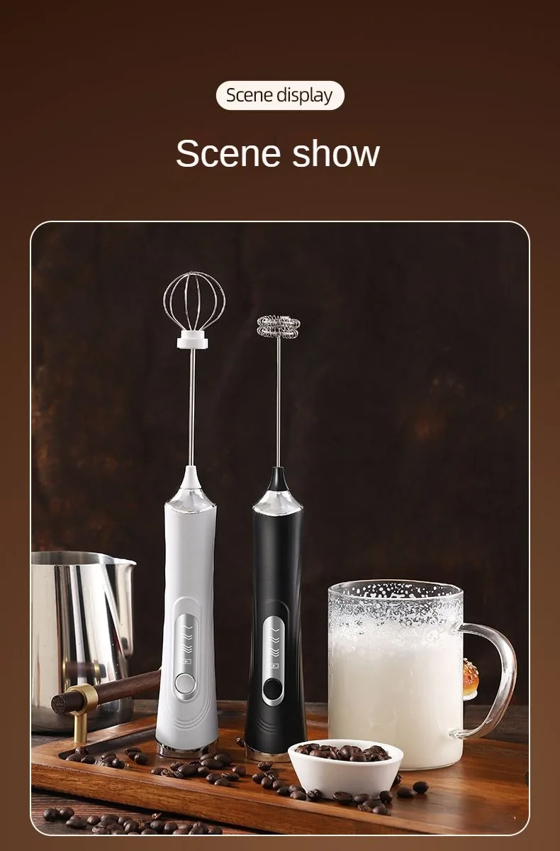 1 Electric Milk Frother, Dual Stick Rechargeable 3-Speed Handheld Egg Beater, Coffee Frother, Cream Blender, Travel Blender