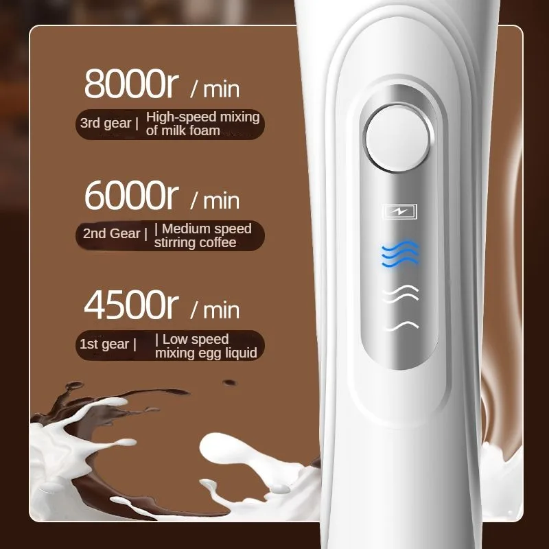 1 Electric Milk Frother, Dual Stick Rechargeable 3-Speed Handheld Egg Beater, Coffee Frother, Cream Blender, Travel Blender