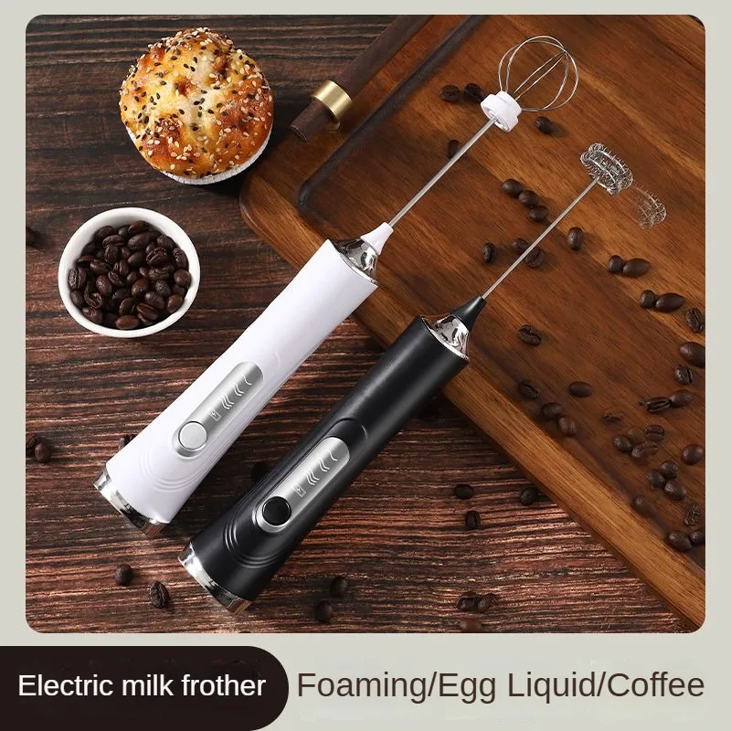 1 Electric Milk Frother, Dual Stick Rechargeable 3-Speed Handheld Egg Beater, Coffee Frother, Cream Blender, Travel Blender