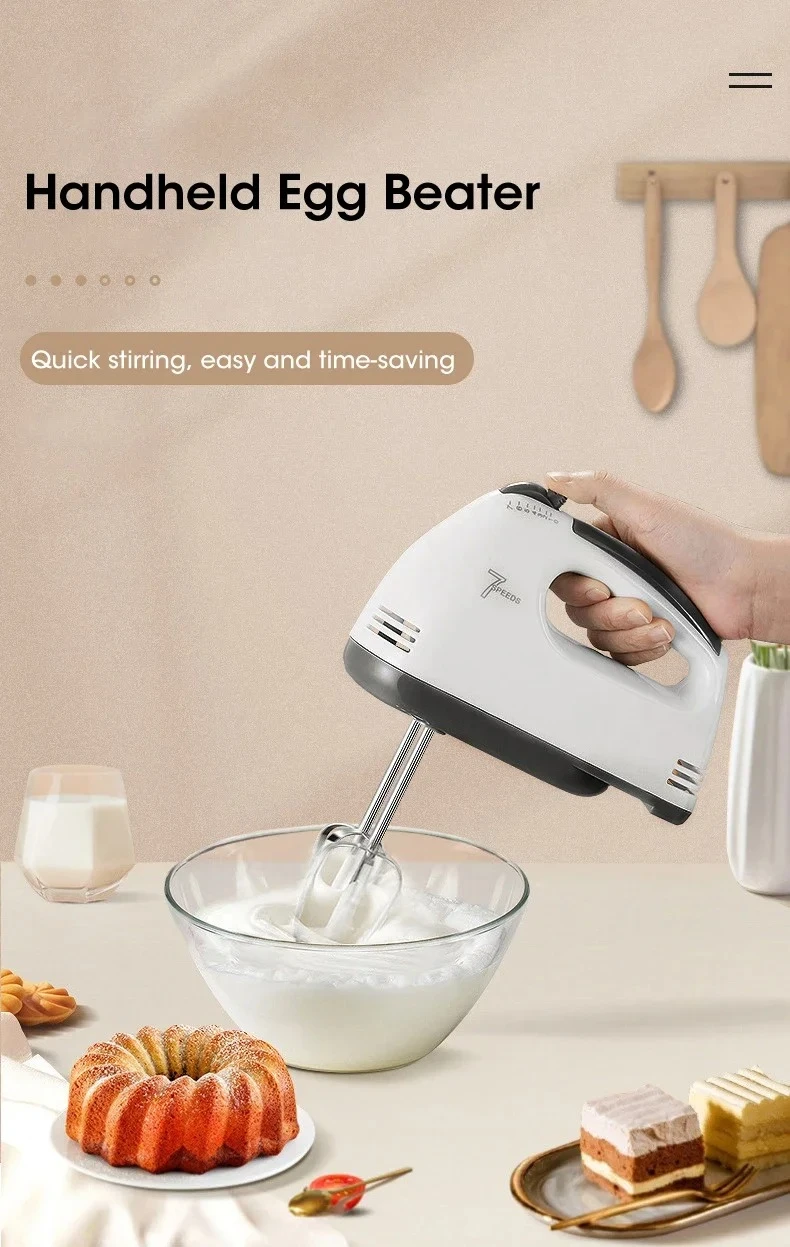 7-Speed Electric Hand Mixer Automatic Blender for Cream, Egg, Cake, Dough - Versatile Kitchen Mixing Appliance Tool