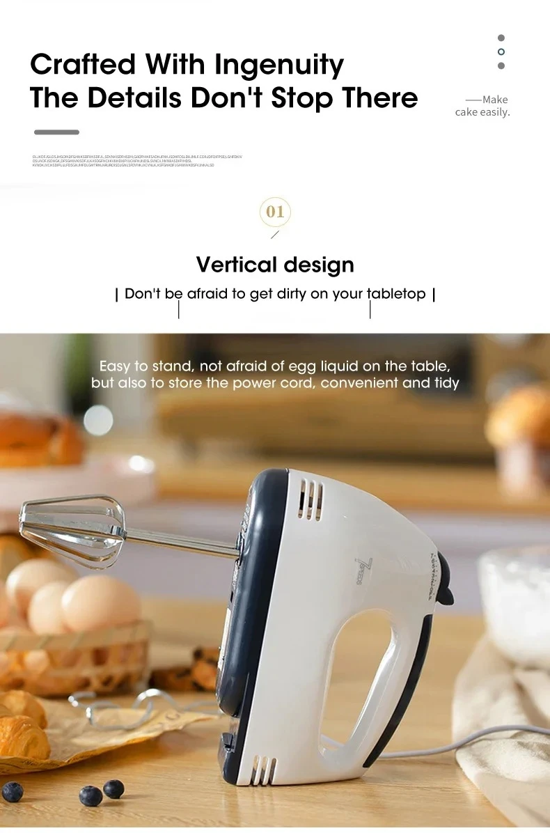 7-Speed Electric Hand Mixer Automatic Blender for Cream, Egg, Cake, Dough - Versatile Kitchen Mixing Appliance Tool