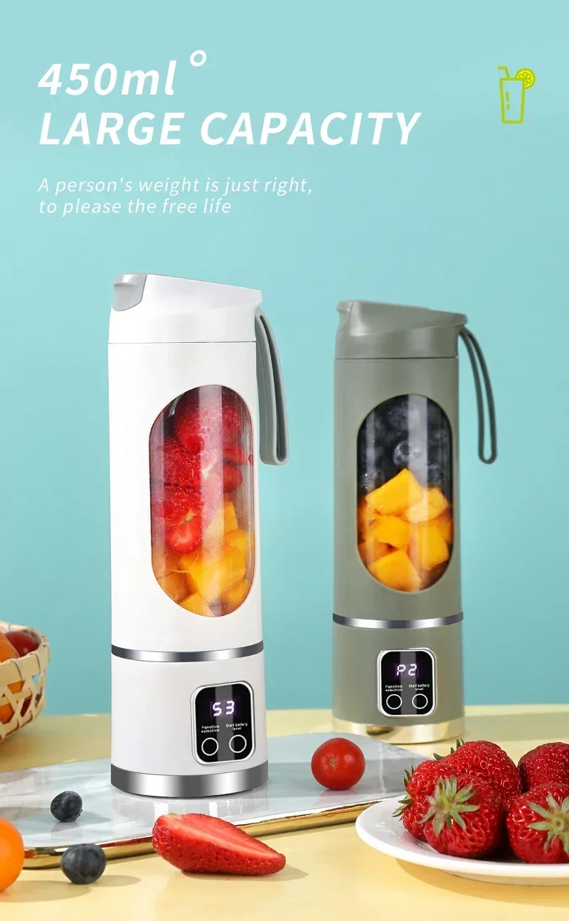 Blender Juicer Portable Electric Juicer 450ml 8 Blades Travel Juicer Machine Chargeable Shakes Smoothie Blenders Fresh Juice Cup