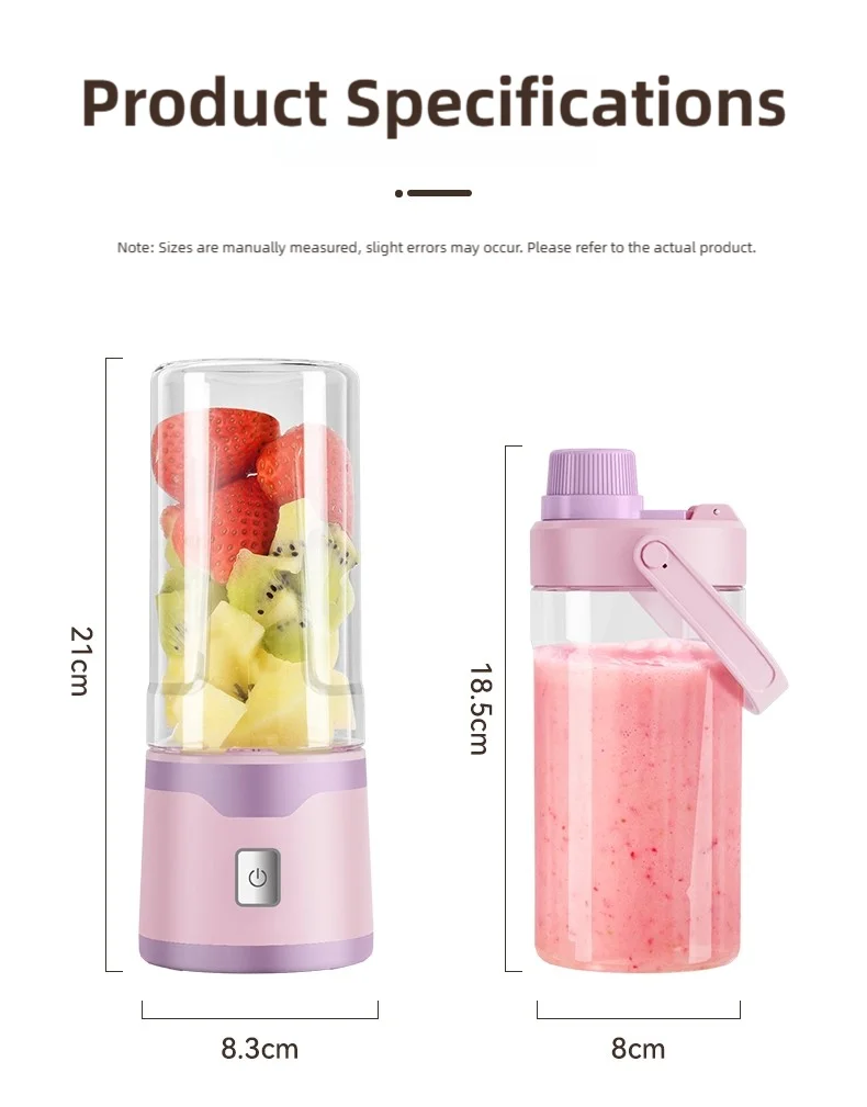 TINSOL Portable Electric Blender 450ml USB Rechargeable Juicer Blender Suitable for Milkshakes, Juice, and Small Food Processing
