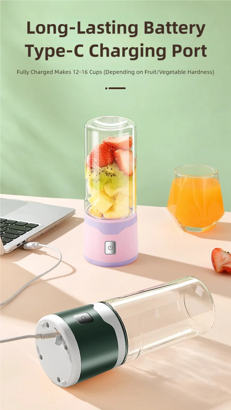 TINSOL Portable Electric Blender 450ml USB Rechargeable Juicer Blender Suitable for Milkshakes, Juice, and Small Food Processing