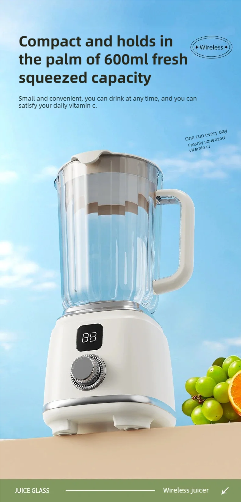 TINSOL New Household Multi-functional Blender with 3000mAh Large-capacity Battery, Ten Blades Extractor Kitchen Utensils