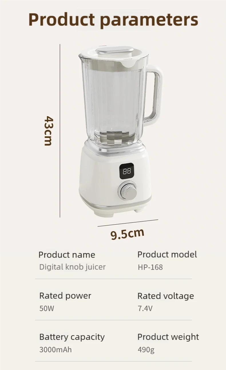 TINSOL New Household Multi-functional Blender with 3000mAh Large-capacity Battery, Ten Blades Extractor Kitchen Utensils