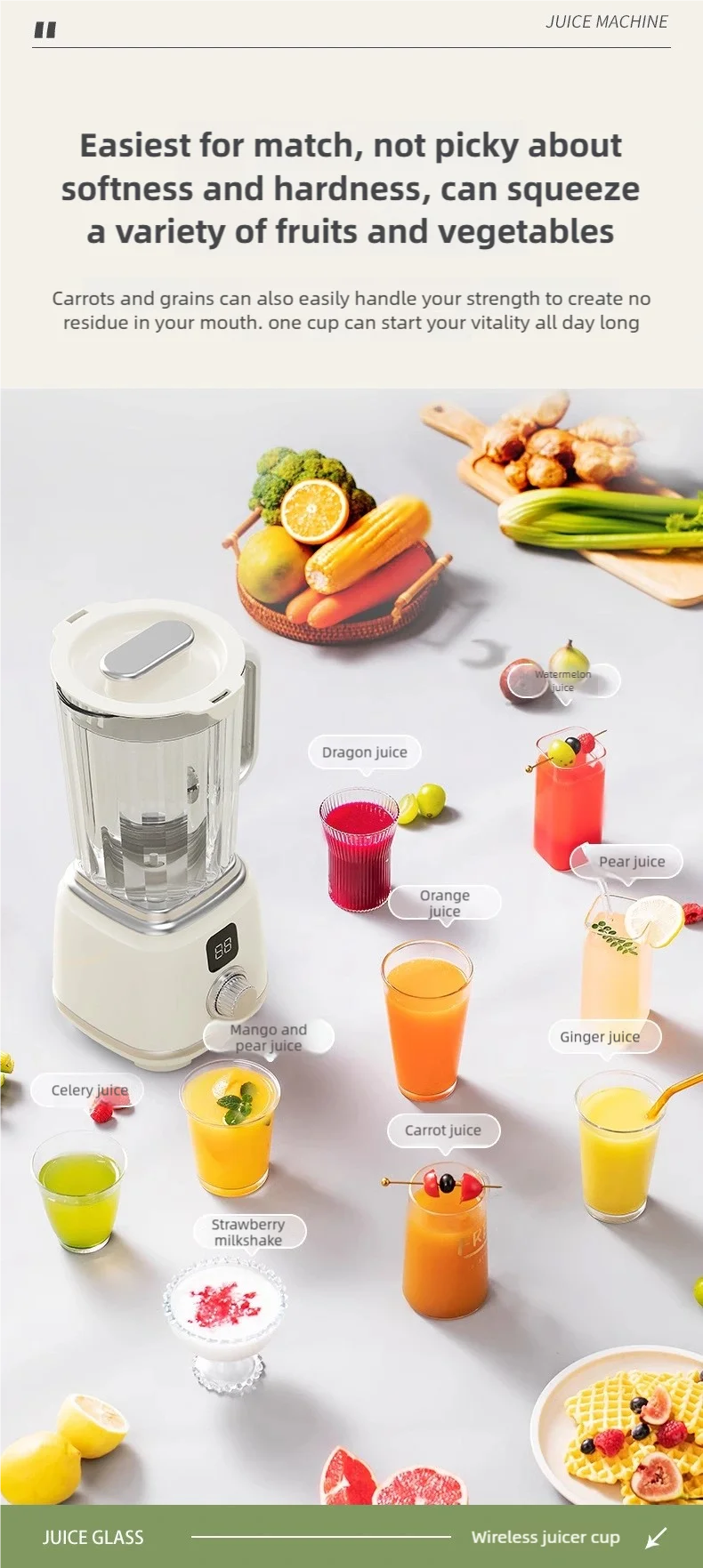 TINSOL New Household Multi-functional Blender with 3000mAh Large-capacity Battery, Ten Blades Extractor Kitchen Utensils