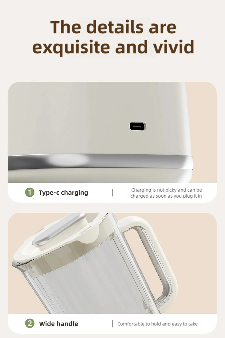 TINSOL New Household Multi-functional Blender with 3000mAh Large-capacity Battery, Ten Blades Extractor Kitchen Utensils