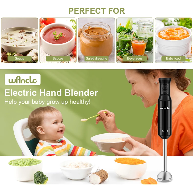 Wancle 600W Electric Hand Immersion Blender Multifunctional Stick Mixer For Baby Food Vegetable Meat Grinder Turbo Function