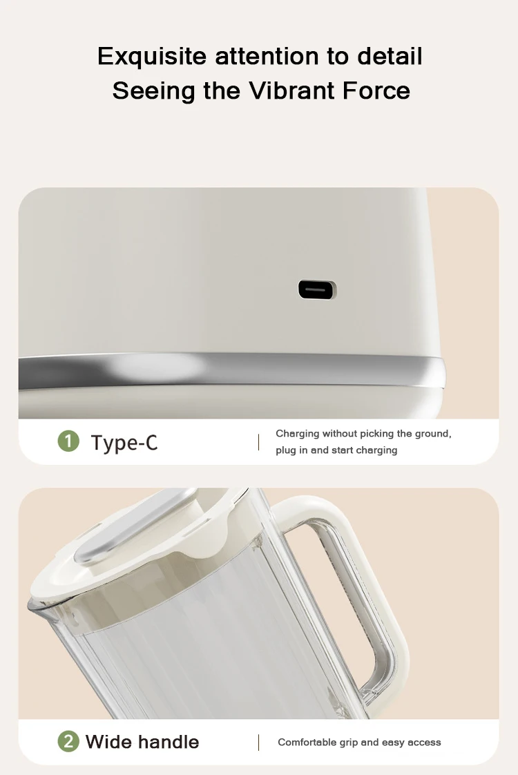 Portable Cordless Blender With 3000mAh Battery, 600ml Juicer Cup, Type-C Charging, Self-Cleaning Smoothie Maker For Travel